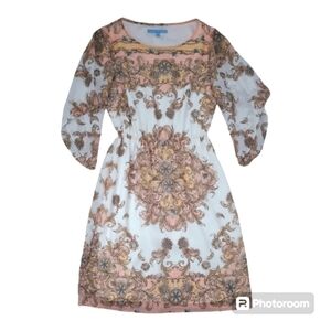 Antonio Melanie Kimono Flutter Sleeve Multicolor Paisley Print Dress Siz…